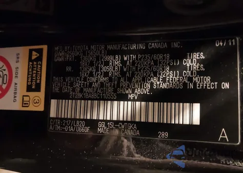 2011 Lexus Rx 350 z USA, uszkodzony, nr VIN 2T2BK1BA8BC110555